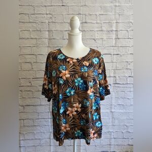 Lands' End Tropical Floral Tee with Blue and Orange